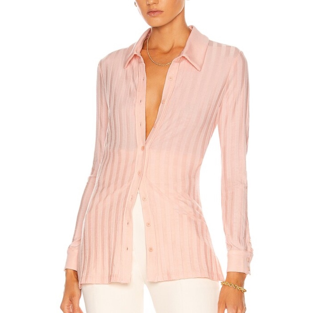 JONATHAN SIMKHAI STANDARD Cal Polo Long Sleeve Shirt Sweater Rosebud L Large